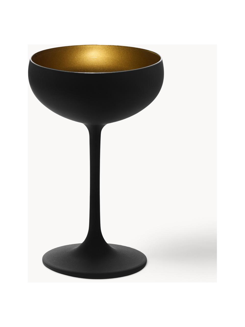 Křišťálové sklenice na šampaňské Elements, 6 ks, Potažené křišťálové sklo

Vneste lesk křišťálového skla na svůj jídelní stůl! Sklo je výjimečně průhledné a těžké, což znamená, že působí hodnotně a zároveň dobře vypadá. Navíc filigránské výbrusy dělají každý kusu výjimečný kousek, který je praktický i krásný., Černá, zlatá, Ø 10 cm, V 15 cm, 230 ml