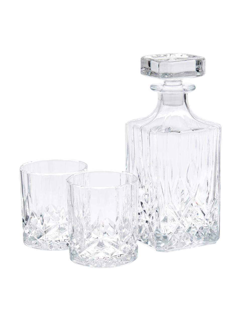 Whiskyset George met kristalreliëf, 3-delig, Glas, Transparant, Set met verschillende groottes