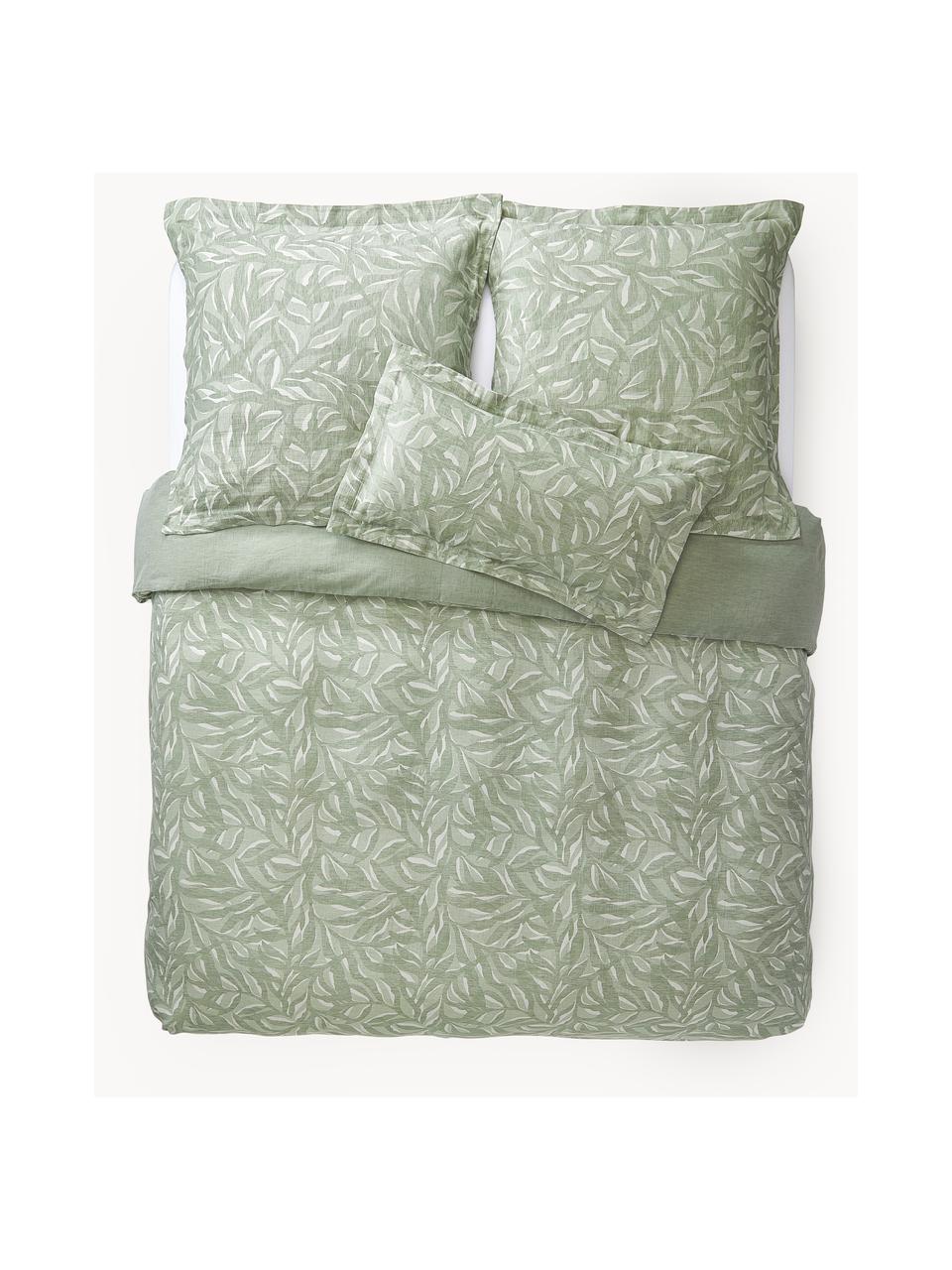 Funda nórdica de lino y algodón jacquard Amita, Verde salvia, Cama 90 cm (155 x 220 cm)