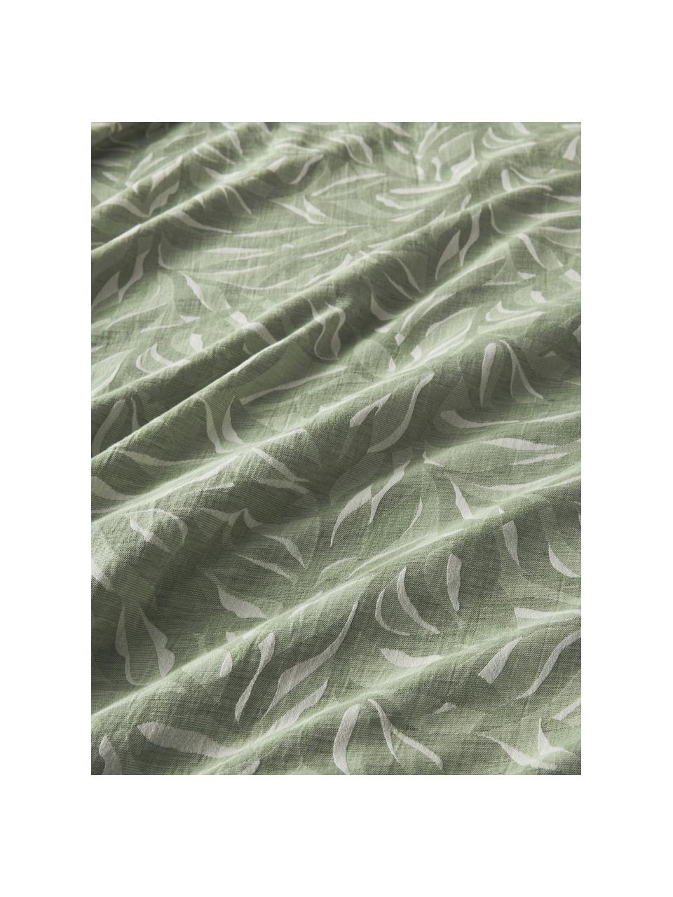 Funda nórdica de algodón jacquard y lino Amita, Verde, beige, Cama 90 cm (155 x 220 cm)
