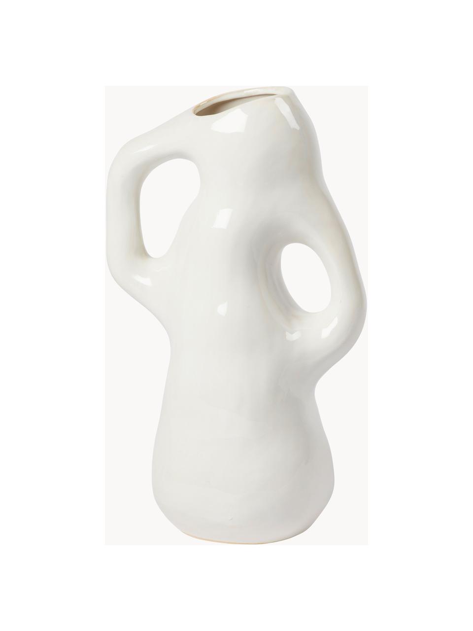 Handgefertigte Vase Isolde, H 35 cm, Steinzeug, Weiss, glänzend, B 21 x H 35 cm