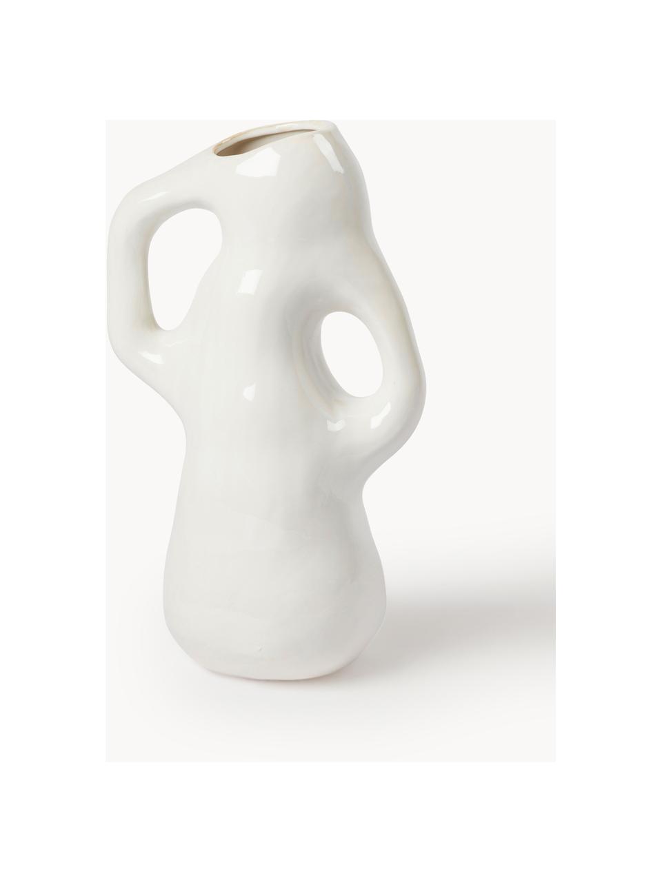 Handgefertigte Vase Isolde, H 35 cm, Steinzeug, Weiss, glänzend, B 21 x H 35 cm