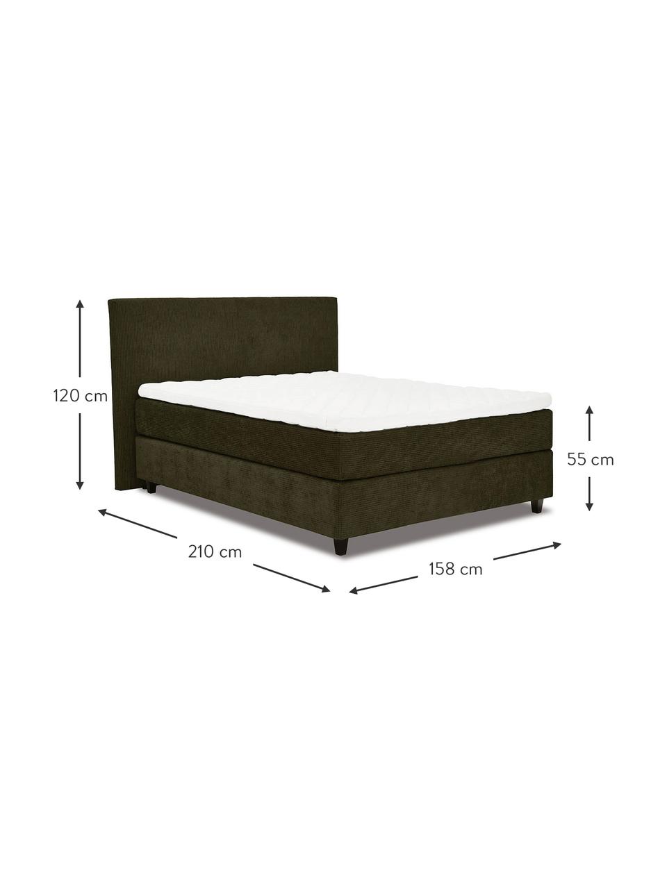 Cama continental de pana Eliza, Patas: madera de abedul maciza p, Pana verde oscuro, 140 x 200 cm, dureza 3