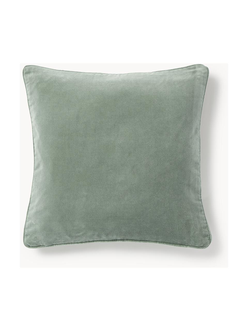 Fluwelen kussenhoes Dana, 100% katoenfluweel, Saliegroen, B 40 x L 40 cm