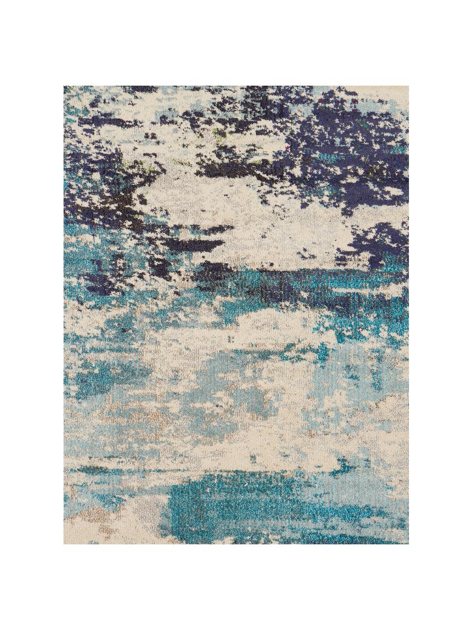 Okrúhly dizajnový koberec s nízkym vlasom Celestial, Svetlobéžová, tóny modrej, Ø 240 cm (veľkosť XL)