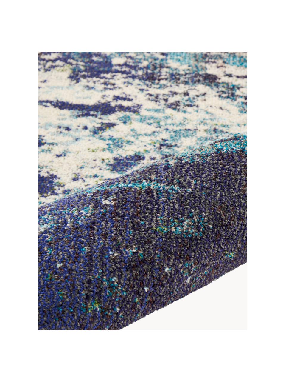 Runder Design Niederflor-Teppich Celestial, Flor: 100 % Polypropylen, Hellbeige, Blautöne, Ø 240 cm (Größe XL)