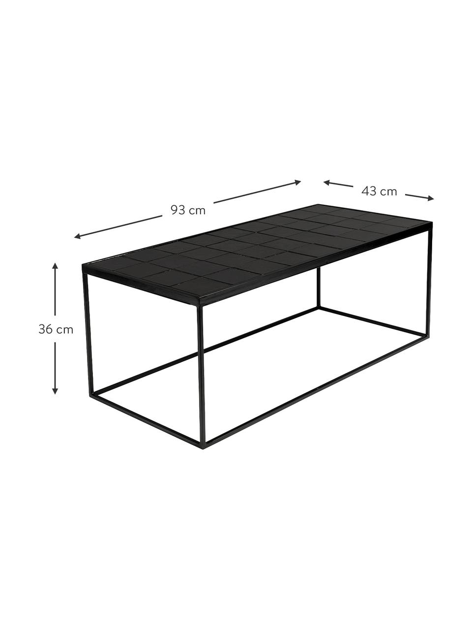 Gekachelter Couchtisch Glaze in Schwarz, Tischplatte: Mitteldichte Holzfaserpla, Gestell: Metall, pulverbeschichtet, Holz, schwarz lackiert, B 93 x H 36 cm