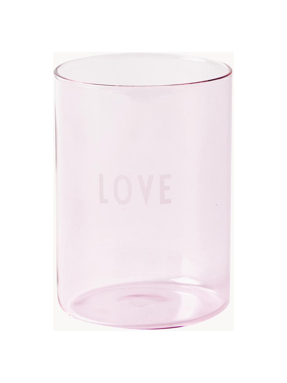 Designová sklenice s nápisem LOVE, Borosilikátové sklo, Světle růžová (Love), Ø 8 x V 11 cm, 350 ml
