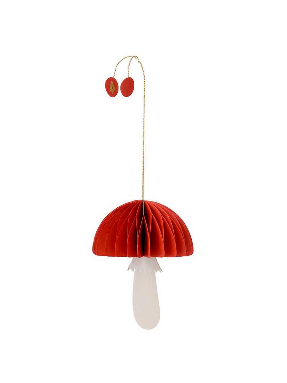 Adorno navideño Mushroom, 2 uds., Papel, Rojo, blanco, Ø 5 x Al 12 cm