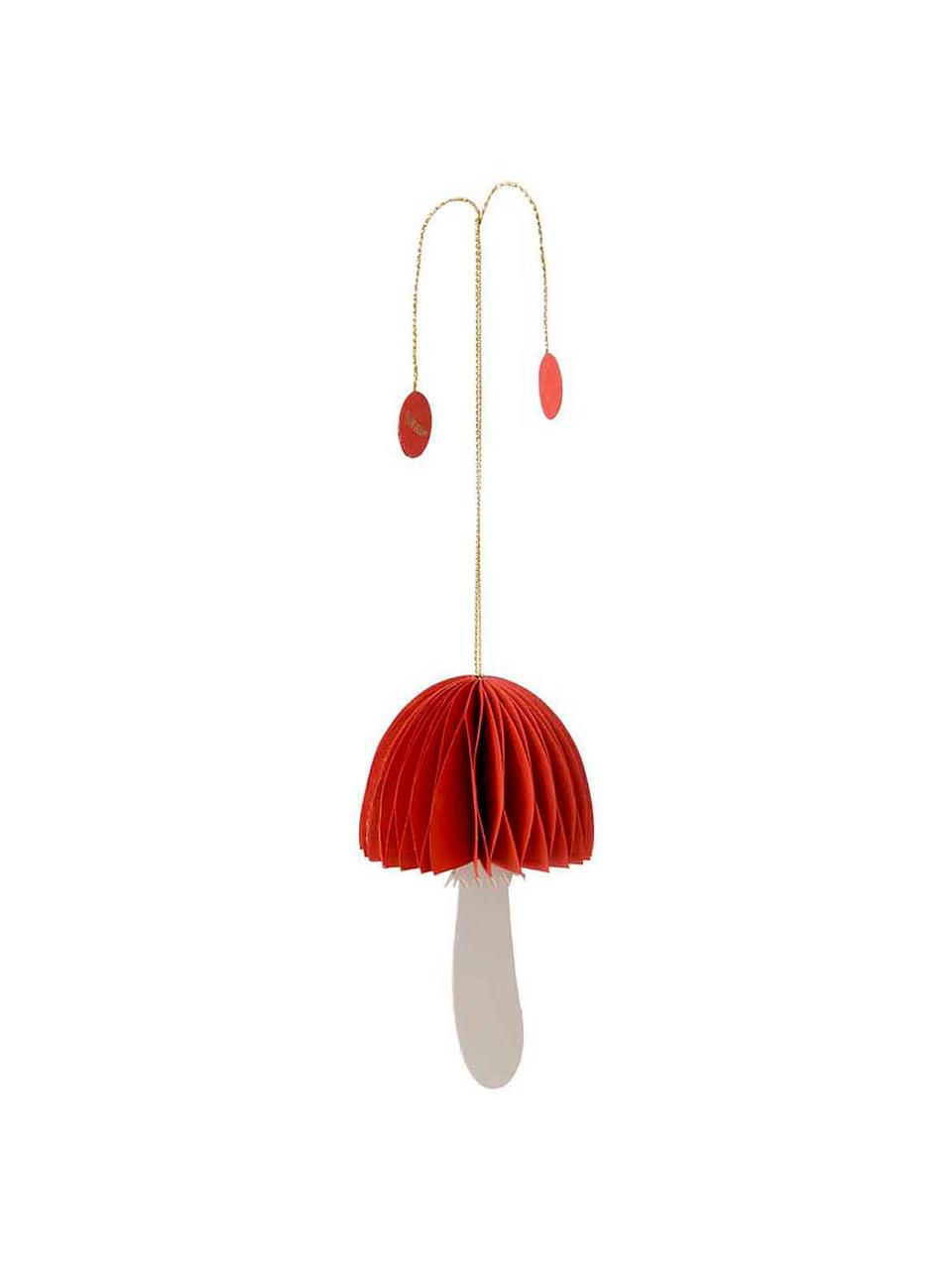 Adorno navideño Mushroom, 2 uds., Papel, Rojo, blanco, Ø 5 x Al 12 cm