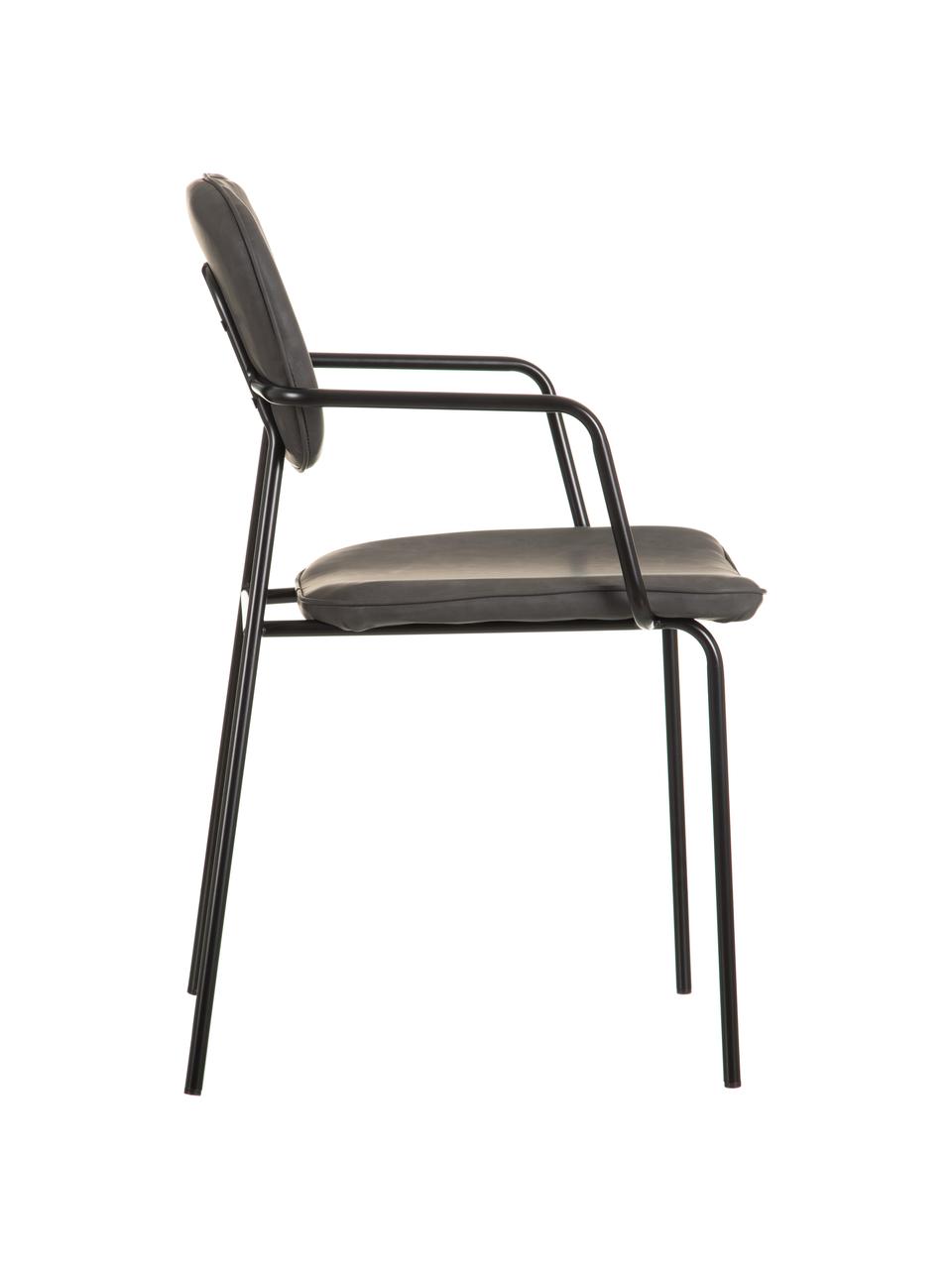 Krzesło tapicerowane ze sztucznej skóry Iskia, Tapicerka: sztuczna skóra (95% polie, Stelaż: płyta wiórowa, Nogi: metal, Ciemny szary, czarny, S 54 x G 55 cm