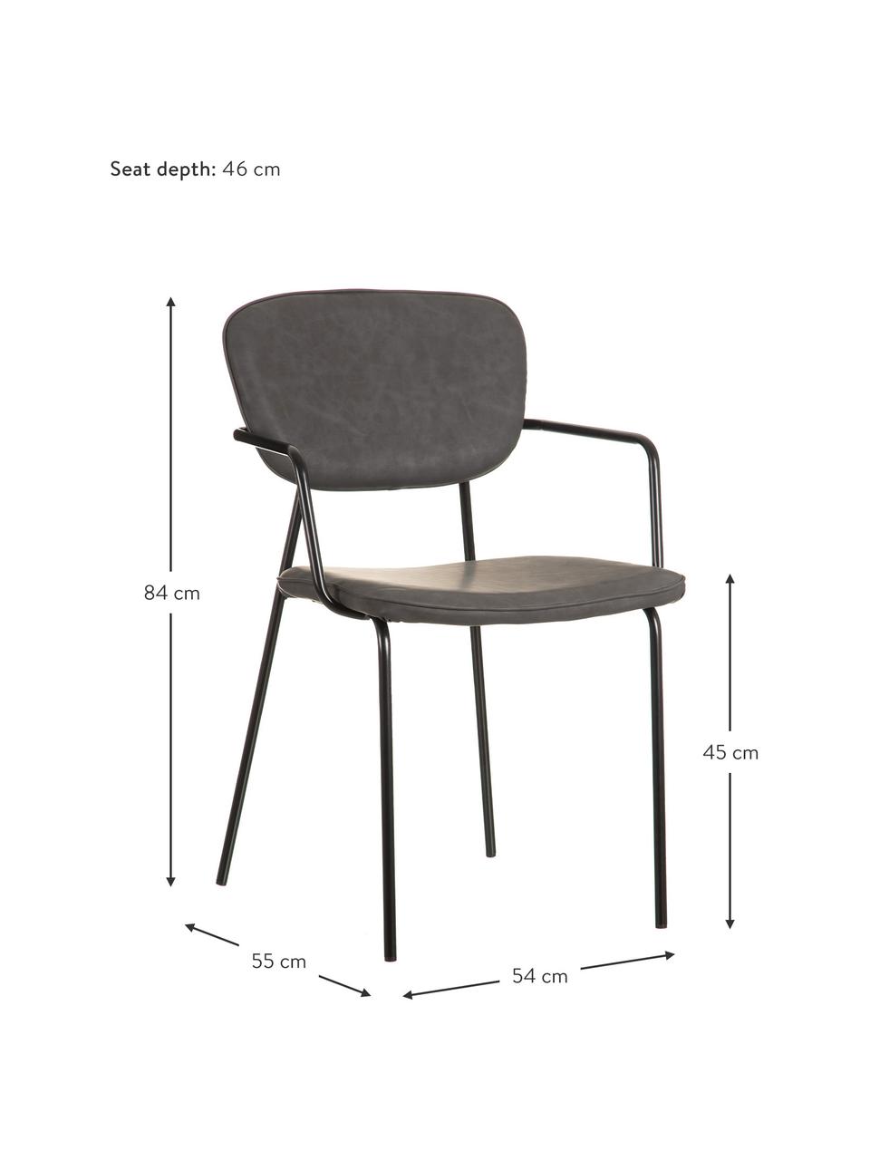 Sedia imbottita in similpelle Iskia, Rivestimento: similpelle (95% poliester, Struttura: truciolato, Gambe: metallo, Grigio scuro, nero, Larg. 54 x Prof. 55 cm