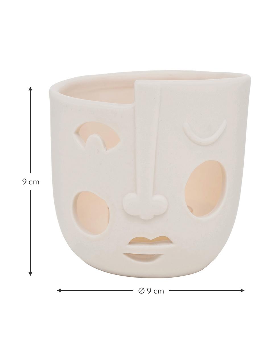Set 2 portalumini di design Faces, Porcellana, Bianco crema, Ø 9 x Alt. 9 cm