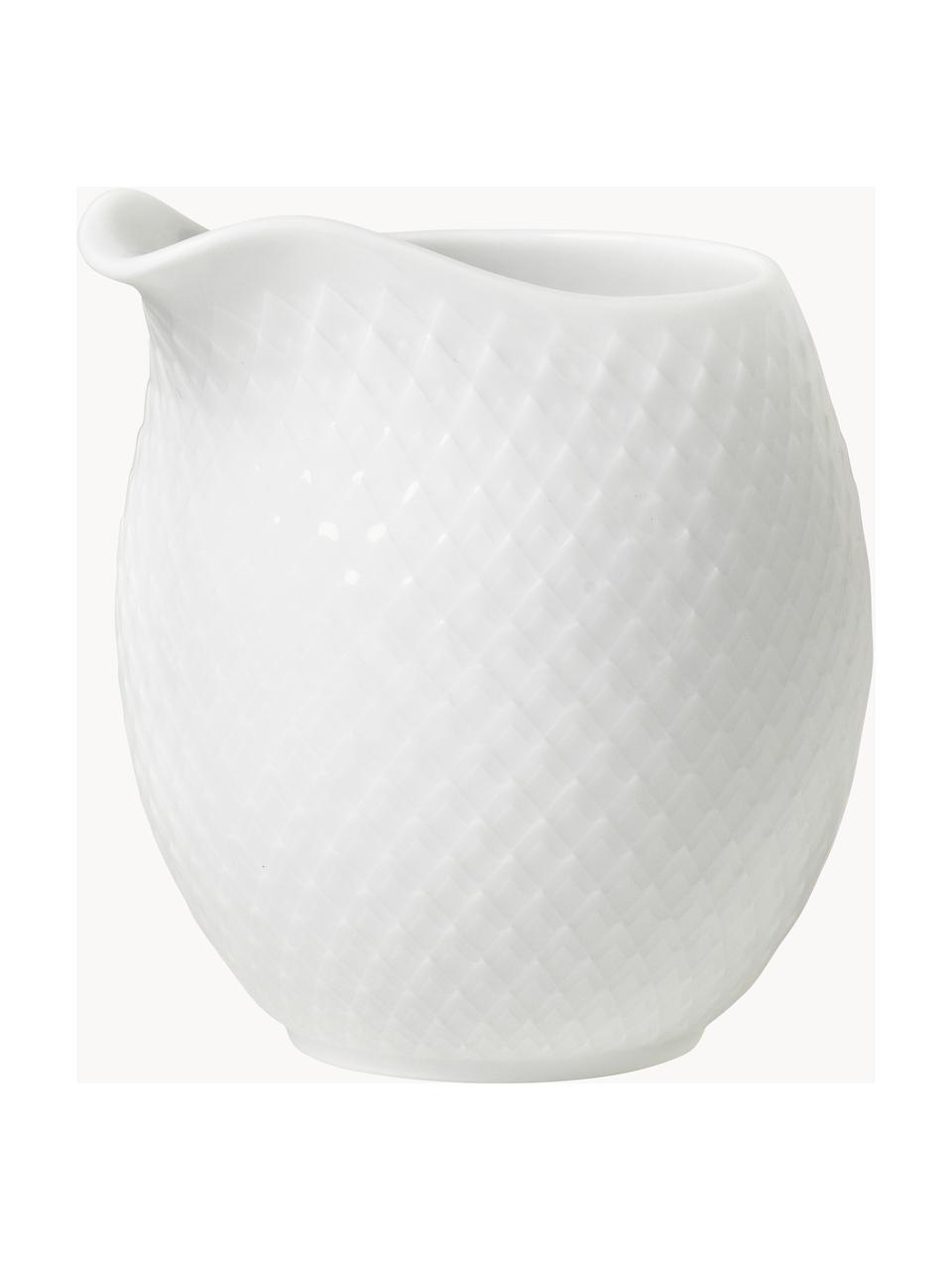 Lechera de porcelana con relieves Rhombe, 390 ml, Porcelana, Blanco, 390 ml