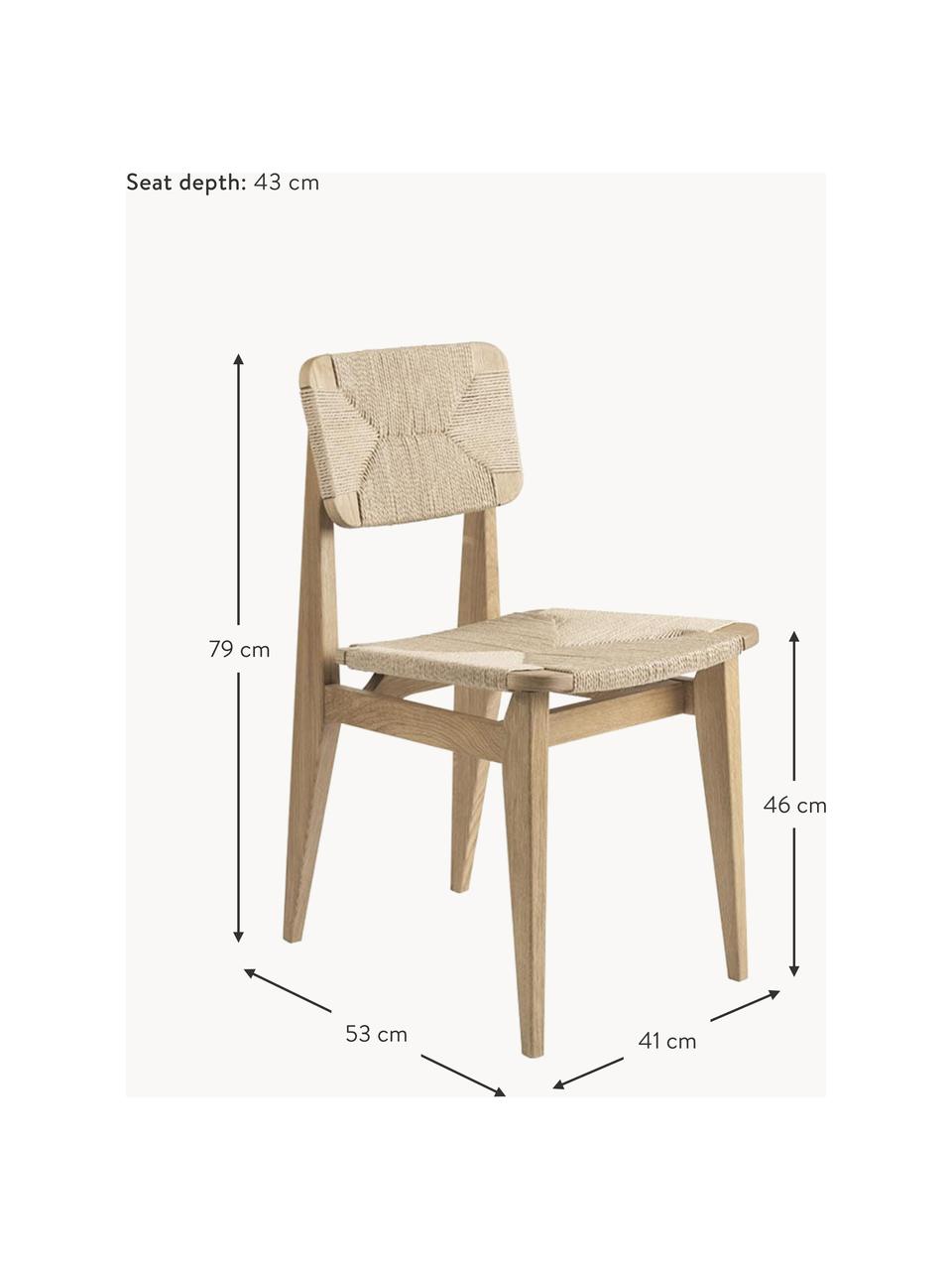 Houten stoel C-Chair van eikenhout met gevlochten zitvlak, Frame: eikenhout, geolied, Eikenhout, lichtbeige, B 41 x D 53 cm