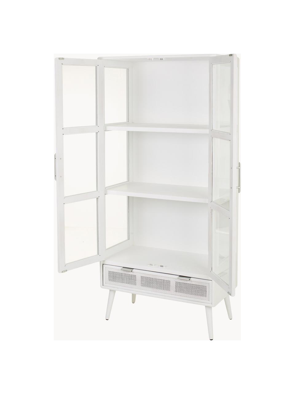 Vitrina de madera y vidrio Cayetana, Estructura: tablero de fibras de dens, Patas: madera de bambú pintada, Madera pintada blanco, An 72 x Al 159 cm