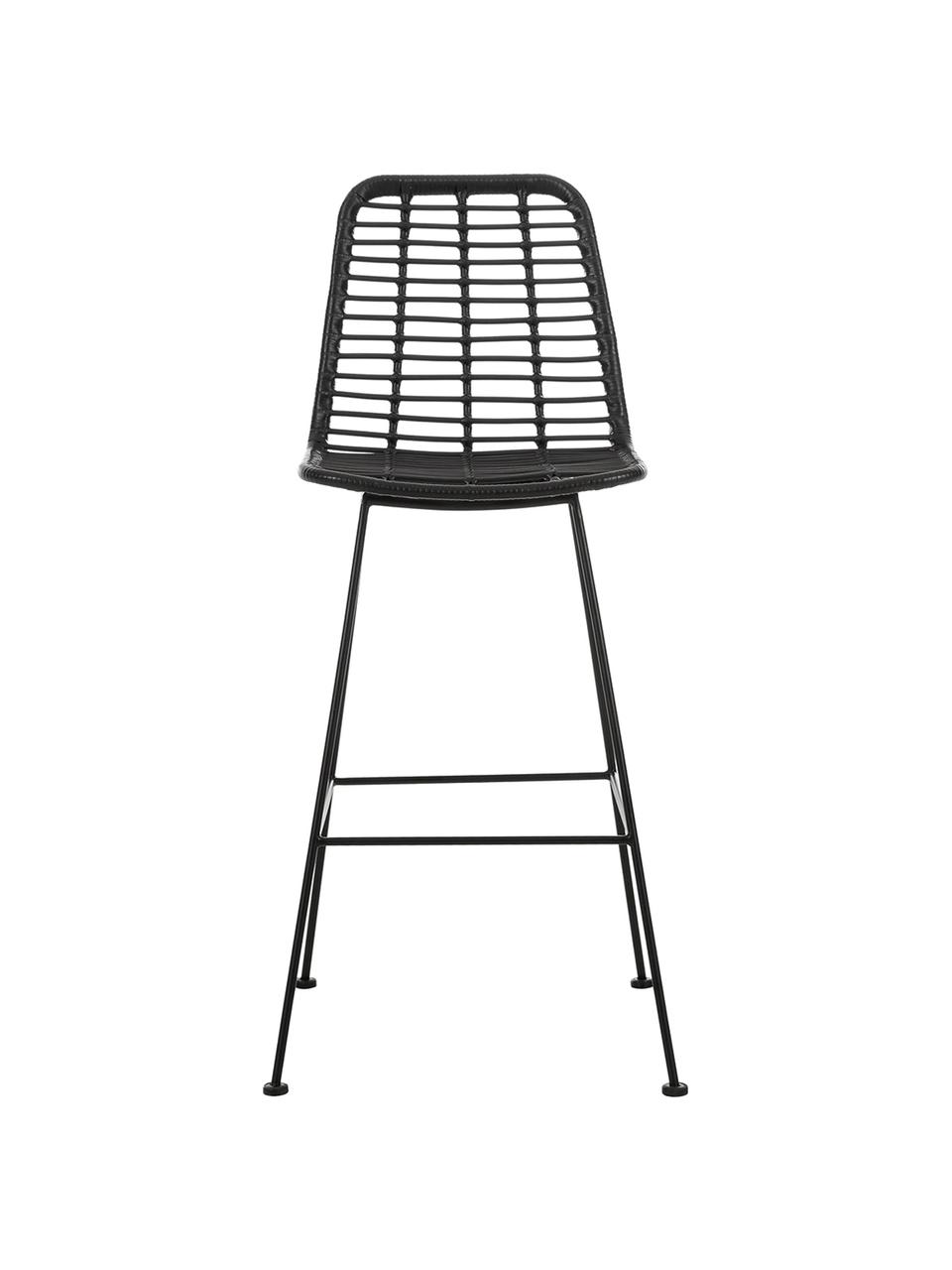 Krzesło barowe z polirattanu z metalowymi nogami Costa, Stelaż: metal malowany proszkowo, Czarny, S 56 x W 110 cm