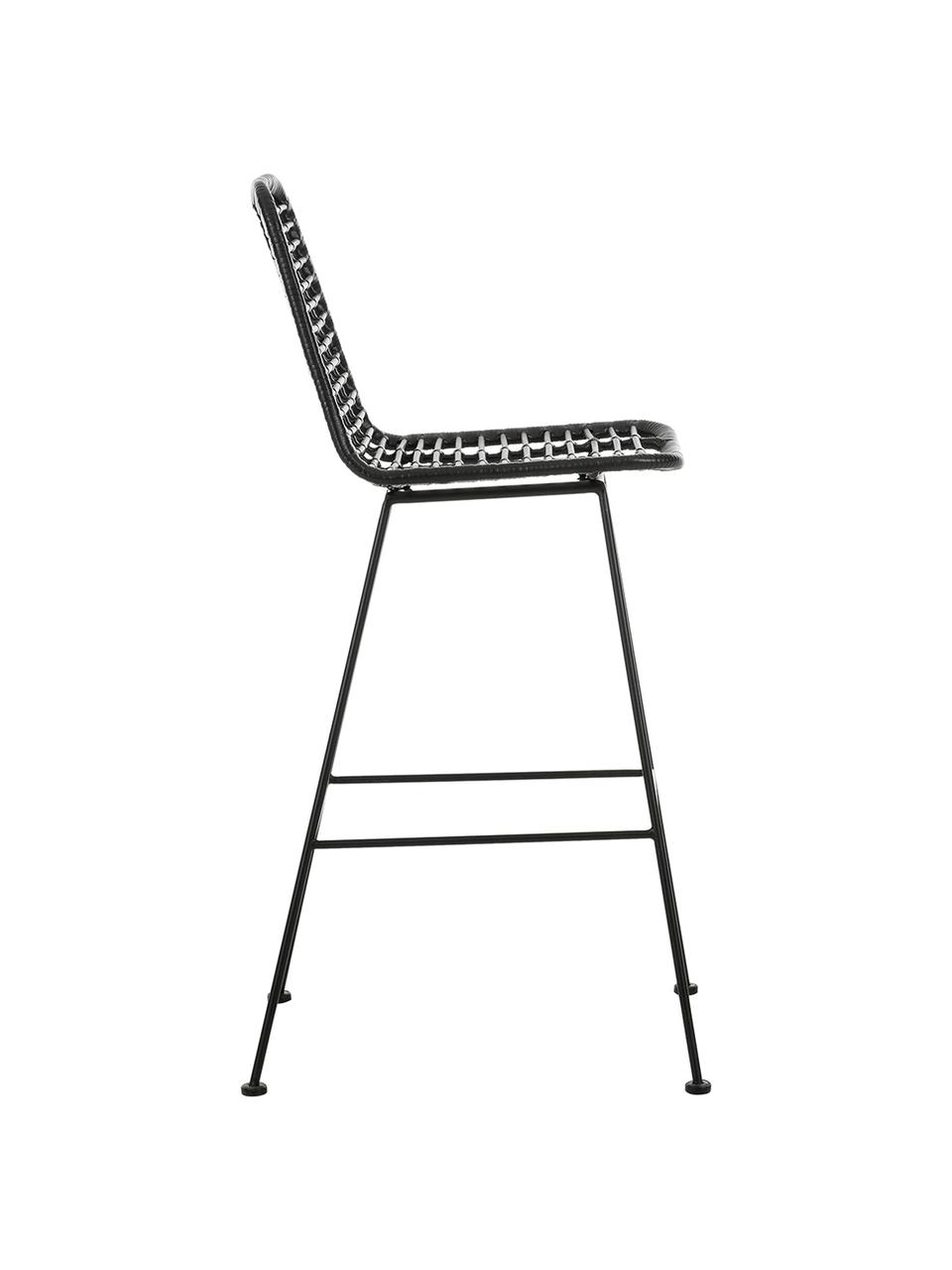 Taburete alto con respaldo de mimbre Costa, Asiento: polietileno, Estructura: metal con pintura en polv, Negro, An 56 x Al 110 cm