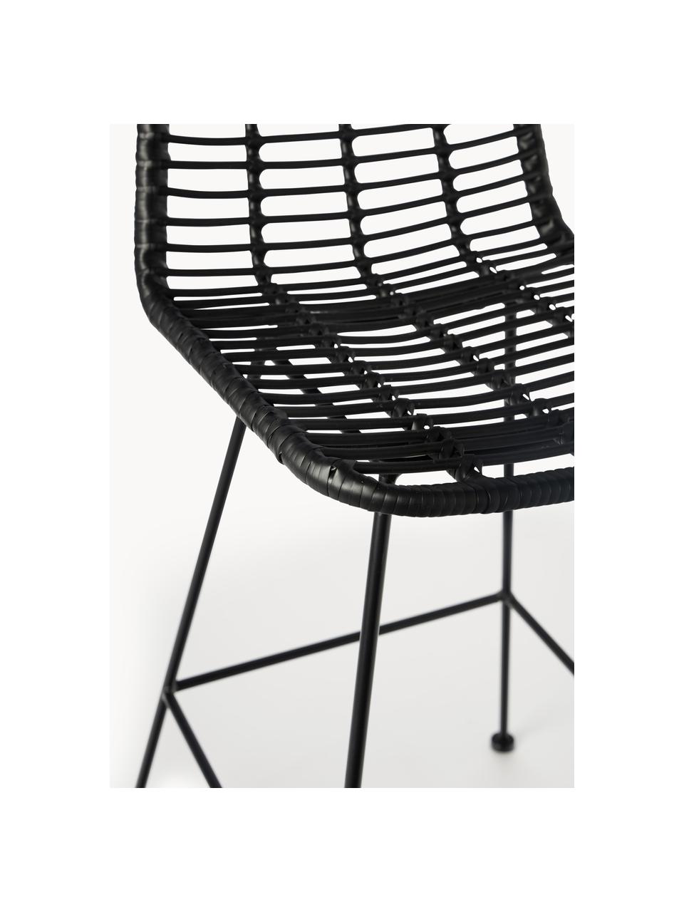 Polyrattan-Barstuhl Costa mit Metall-Beinen, Sitzfläche: Polyethylen-Geflecht, Gestell: Metall, pulverbeschichtet, Schwarz, B 56 x H 110 cm