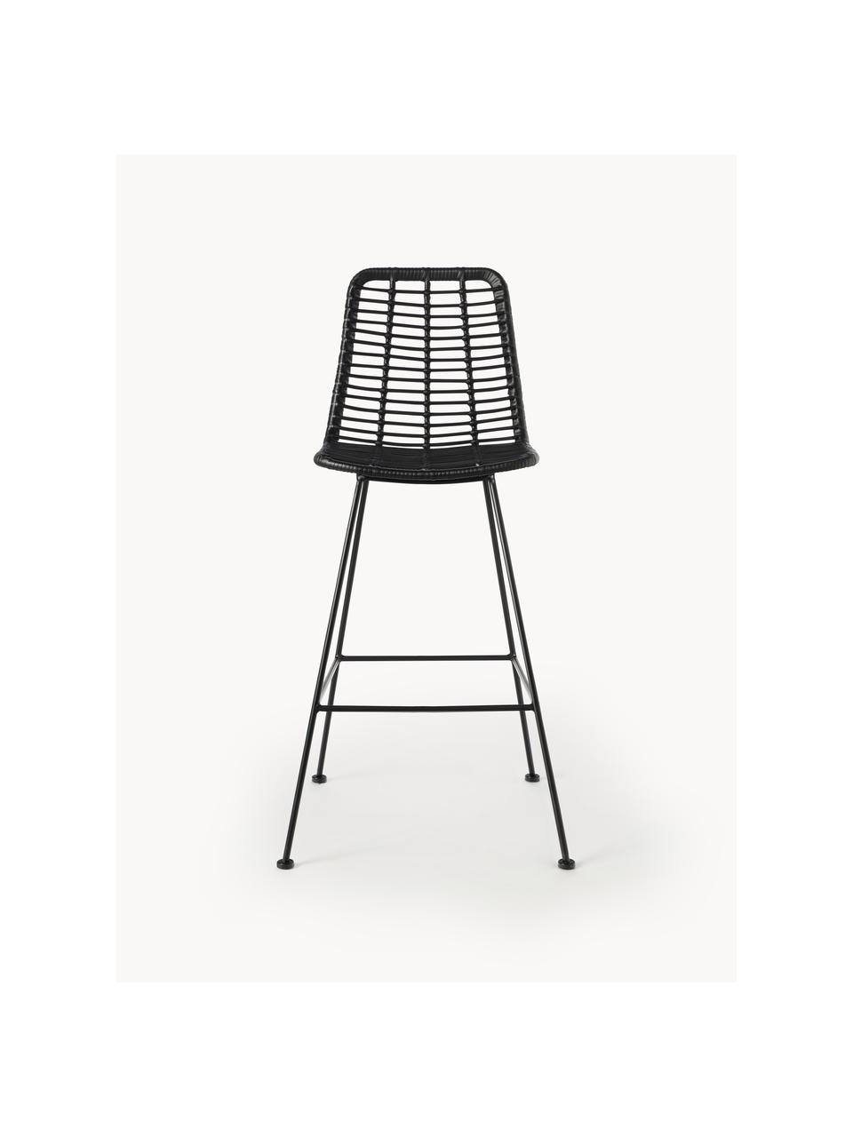 Polyrattan-Barstuhl Costa mit Metall-Beinen, Sitzfläche: Polyethylen-Geflecht, Gestell: Metall, pulverbeschichtet, Schwarz, B 56 x H 110 cm