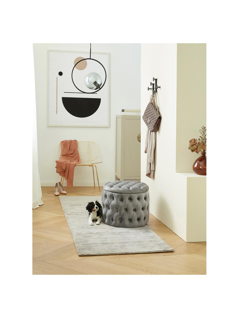 Zamatová taburetka s úložným priestorom Chiara, Sivá, Ø 50 x V 42 cm