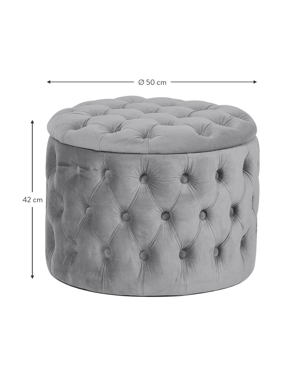 Sametový taburet s úložným prostorem Chiara, Šedá, Ø 50 cm, V 40 cm