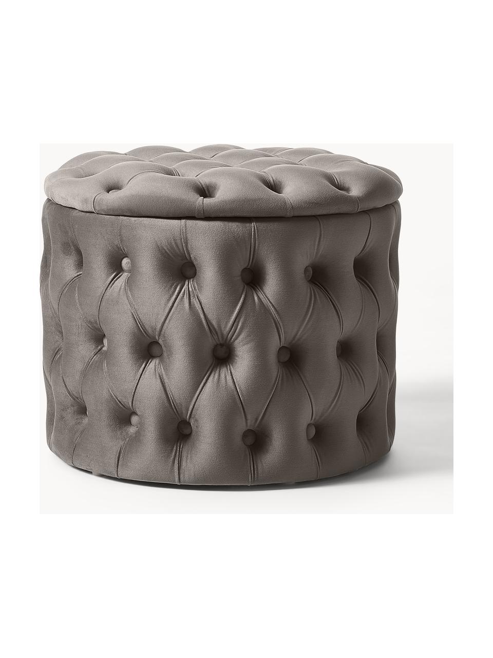 Pouf coffre en velours Chiara, Velours gris, Ø 50 x haut. 42 cm