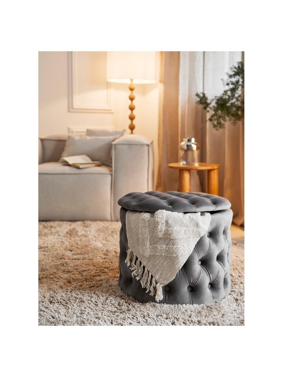 Pouf coffre en velours Chiara, Velours gris, Ø 50 x haut. 42 cm