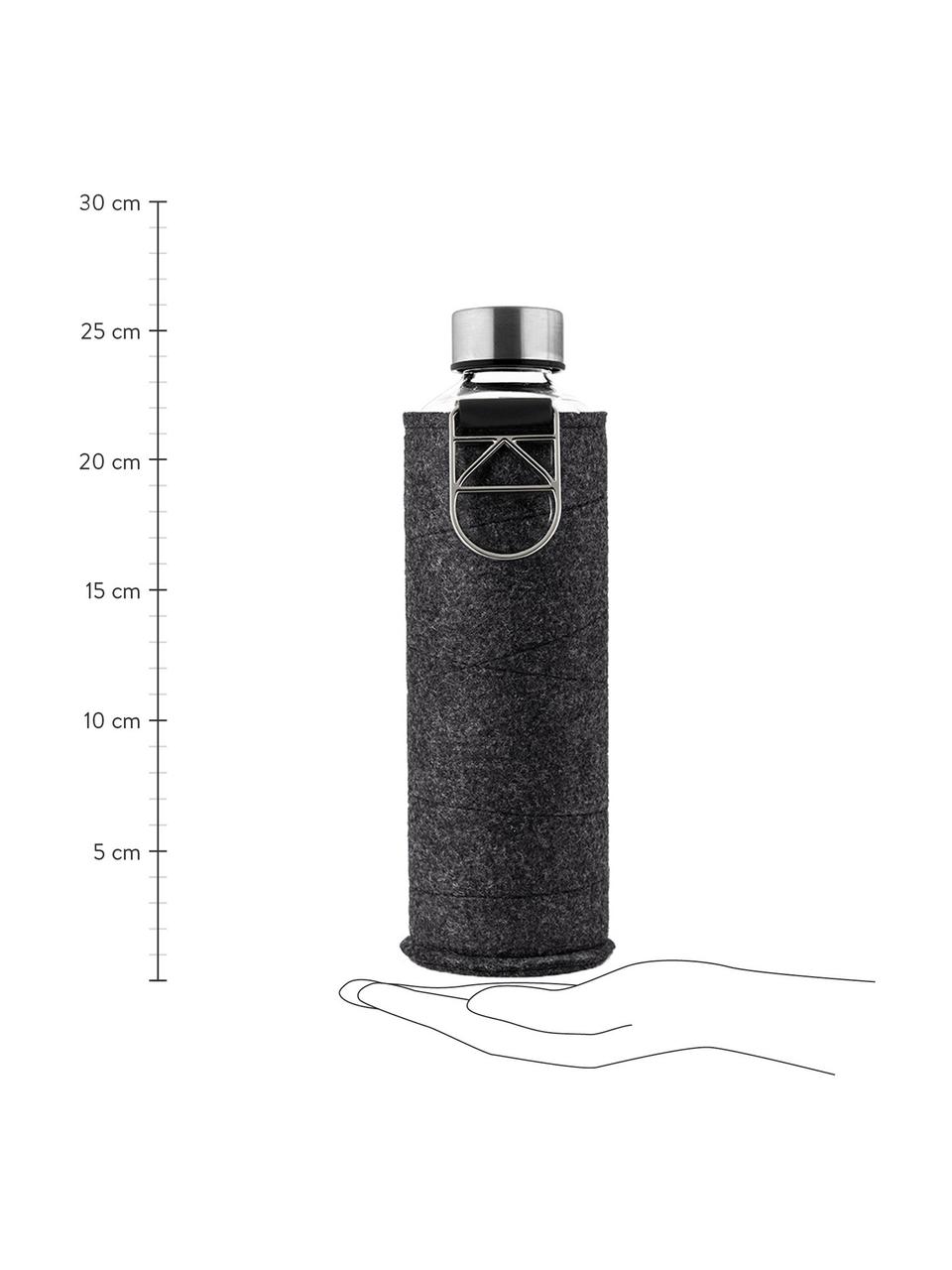 Trinkflasche Mismatch, Flasche: Borosilikatglas, Deckel: Edelstahl, Tritan, Siliko, Bezug: Polyesterfilz, Schwarz, Transparent, Silberfarben, Ø 8 x H 26 cm