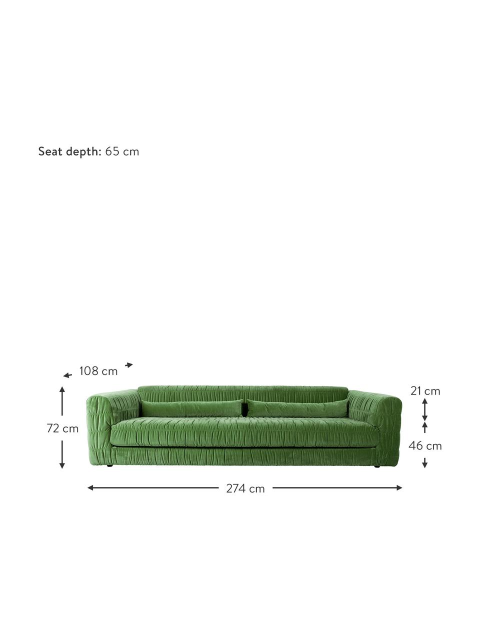 Samt-Sofa Club (3-Sitzer), Bezug: Samt (100% Polyester), Füße: Metall, pulverbeschichtet, Samt Grün, B 274 x T 108 cm