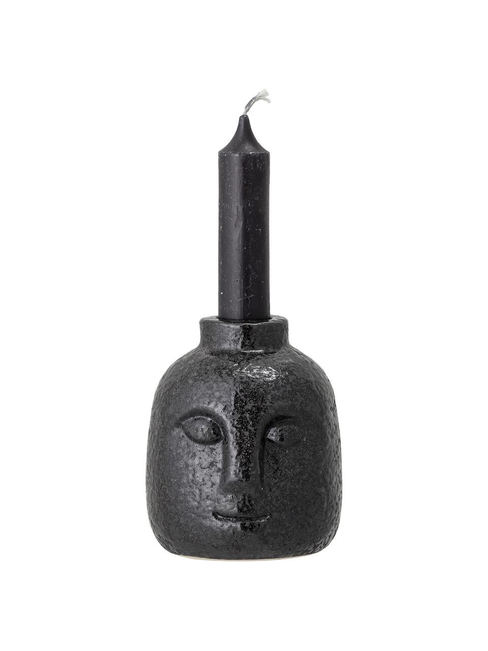 Handgefertigter Kerzenhalter Brit in Schwarz, Steingut, Schwarz, Ø 9 x H 9 cm