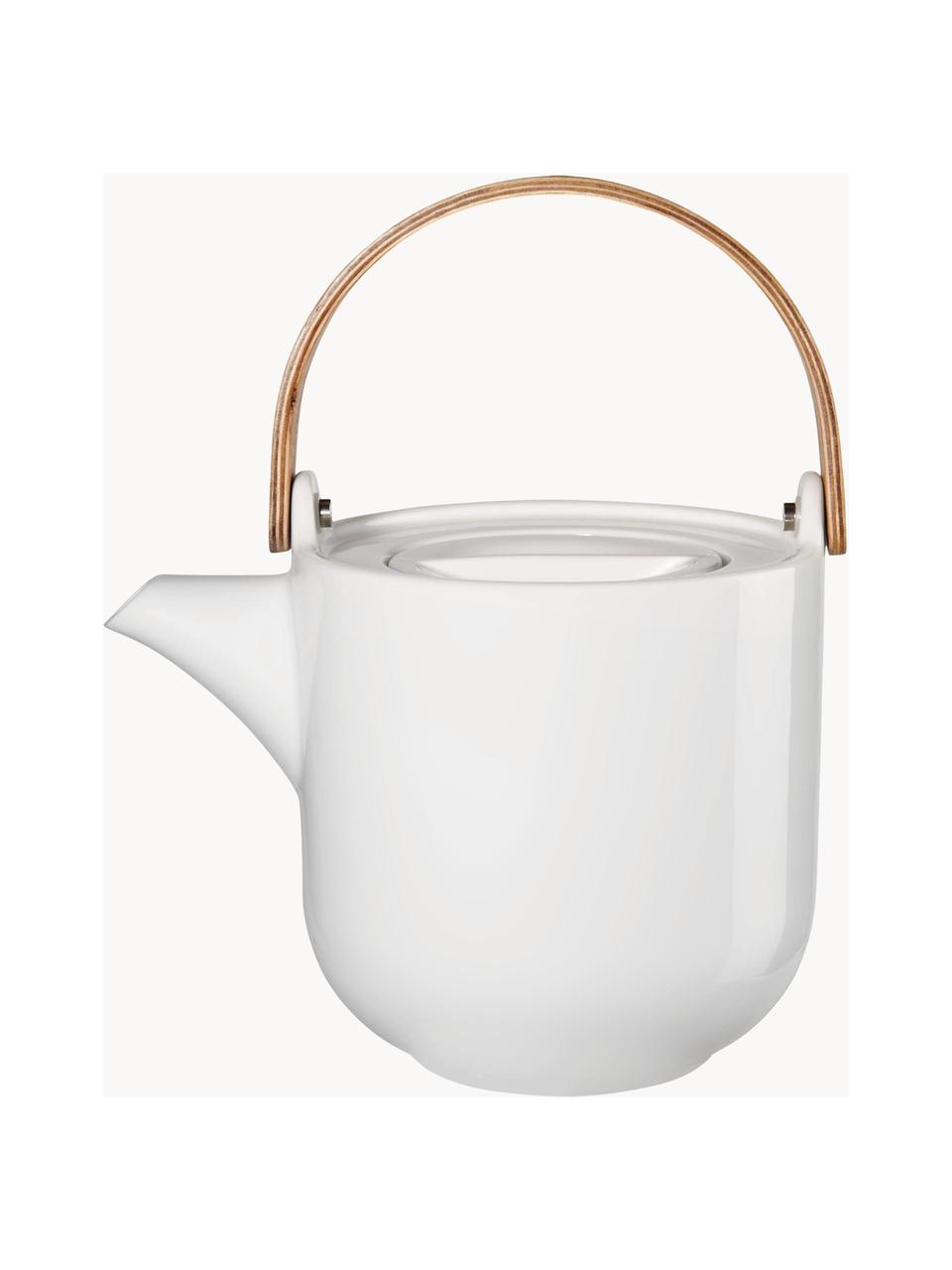 Porseleinen theepot Coppa sencha met houten handvat, 1 L, Pot: porselein, Wit, beige, 1 L