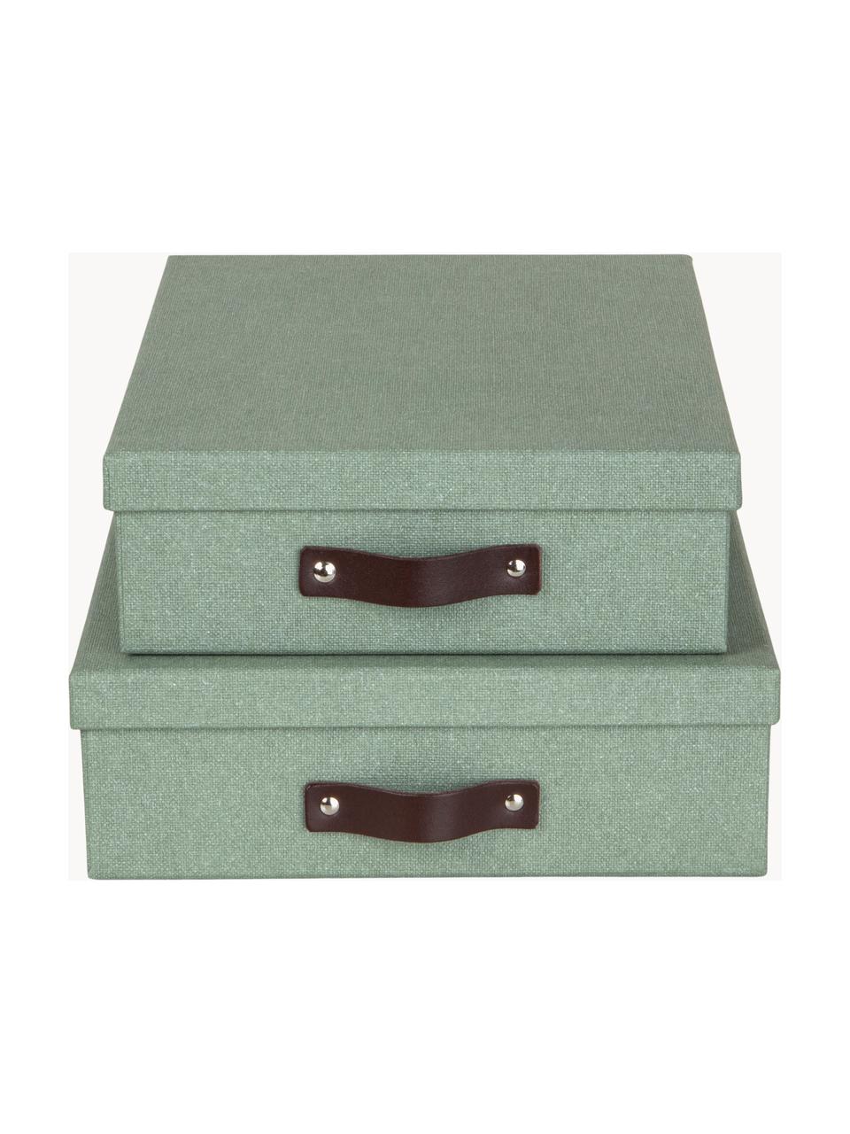 Cajas Rasmus, 2 uds., Caja: cartón rígido, Verde salvia, Set de diferentes tamaños