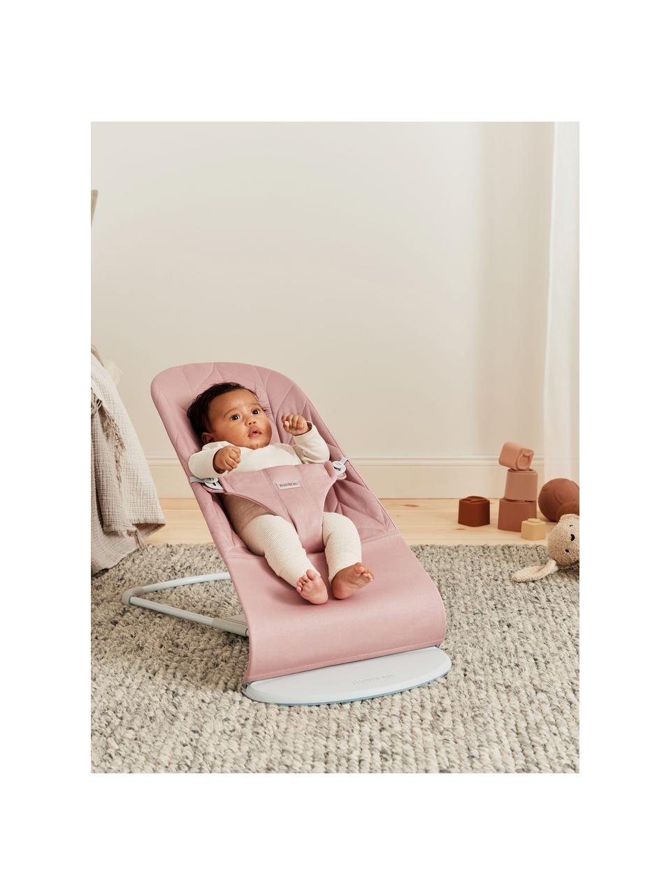 Gesteppte Babywippe Bliss, Bezug: 65 % Polyester (recycelt), Gestell: 79 % Metall, 21 % Kunstst, Hellrosa, B 35 x T 56 cm