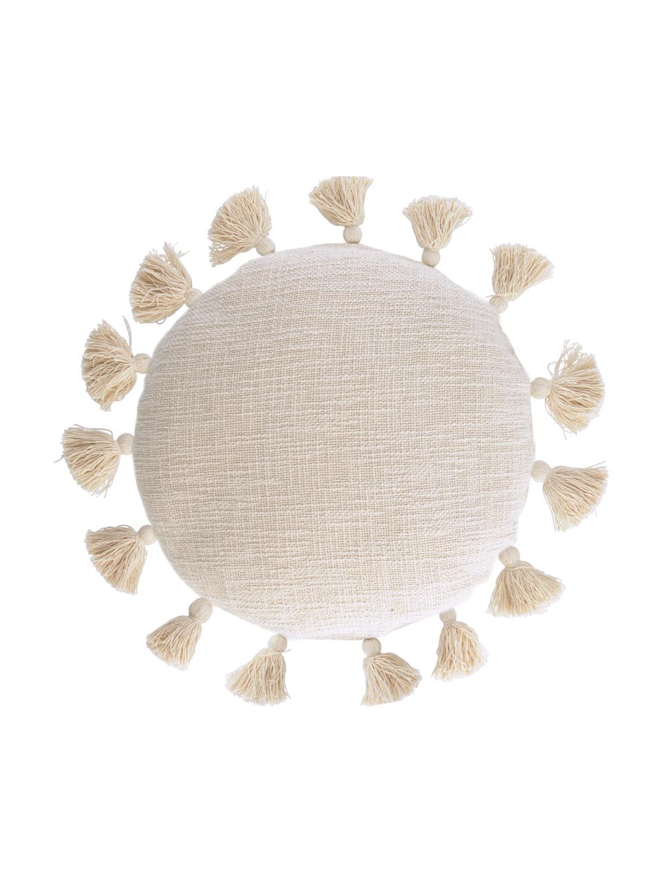 Runde Kissenhülle Chiarina mit Quasten und Strukturoberfläche, 100% Baumwolle, Beige, 45 x 45 cm