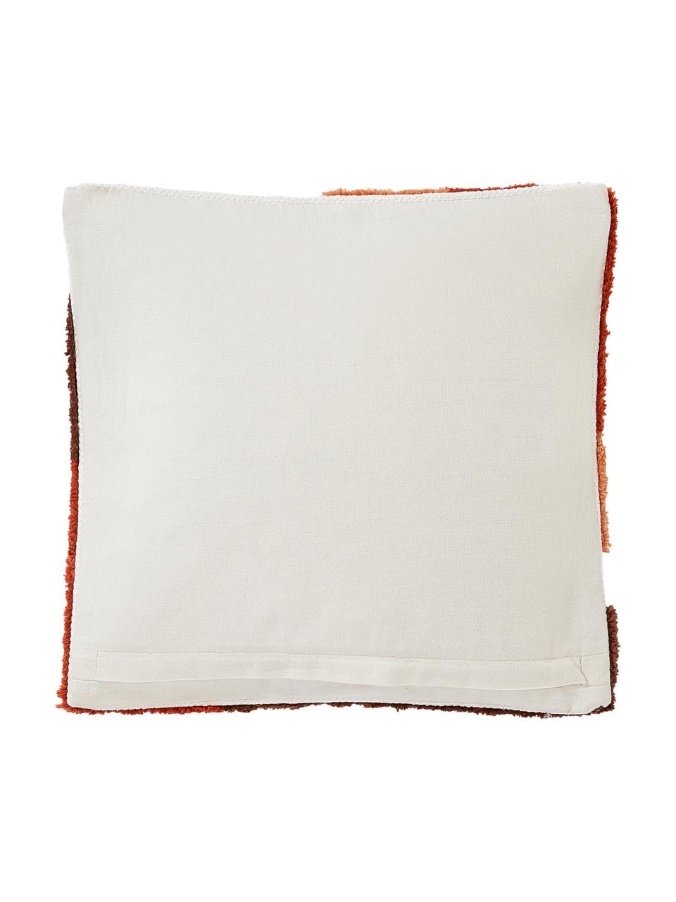 Funda de cojín con relieves Malu, 100% algodón, Rojo, naranja, blanco crema, An 45 x L 45 cm