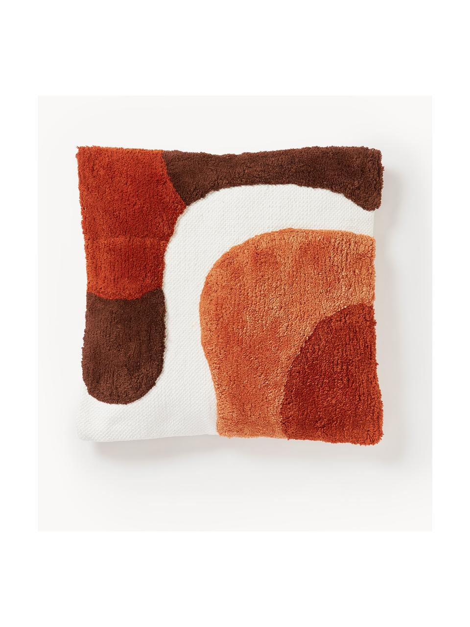 Housse de coussin 45x45 décorative Malu, 100 % coton, Rouge, orange, blanc crème, larg. 45 x long. 45 cm
