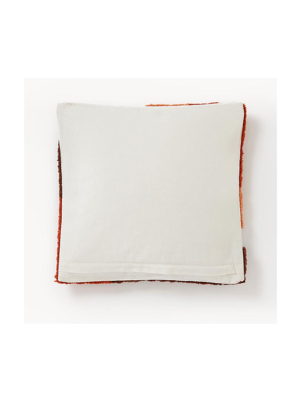 Funda de cojín con relieves Malu, 100% algodón, Rojo, naranja, blanco crema, An 45 x L 45 cm