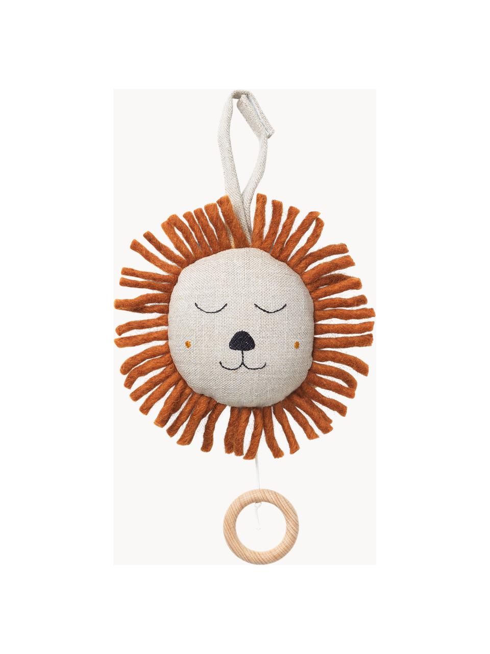 Mobile musical en lin Lion, Gris clair, brun clair, larg. 18 x haut. 30 cm