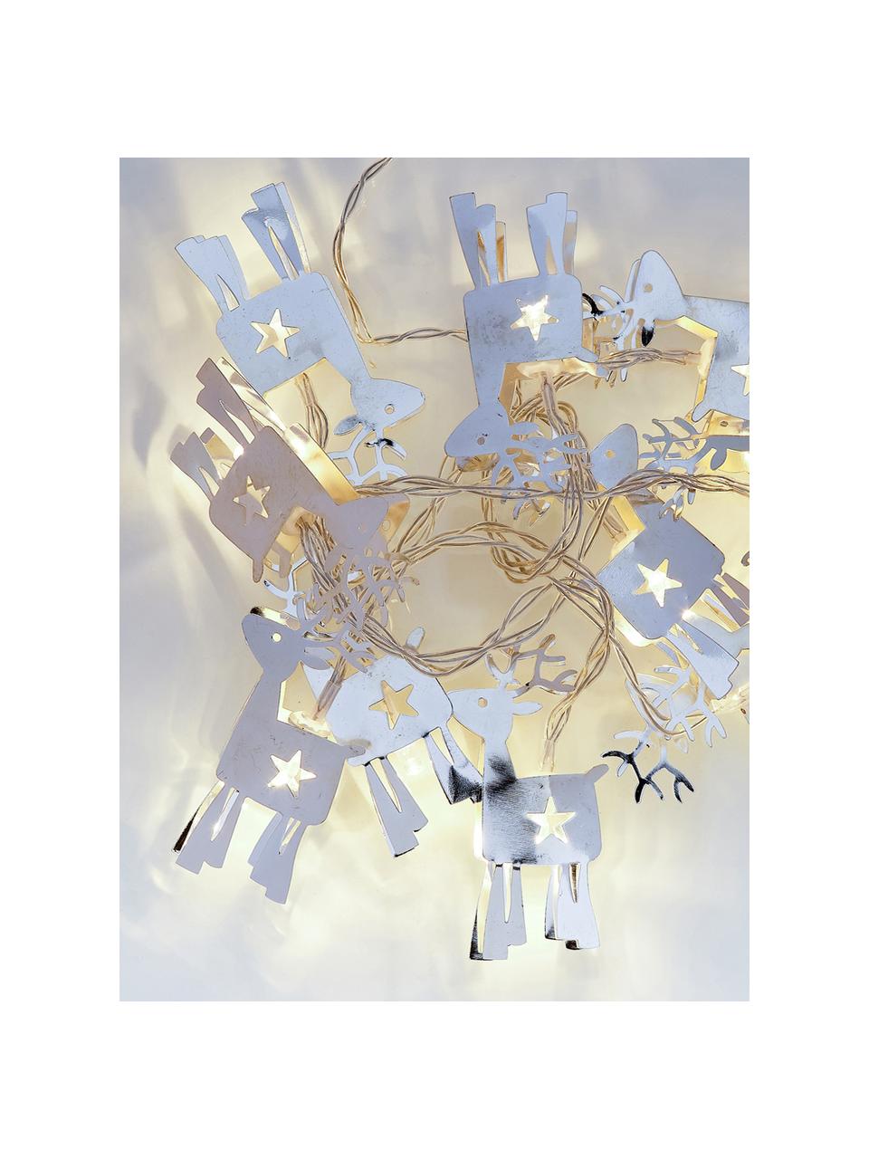 Luci di Natale LED con renne Reindeer, Metallo rivestito, Argentato, Lung. 165 x Alt. 15 cm