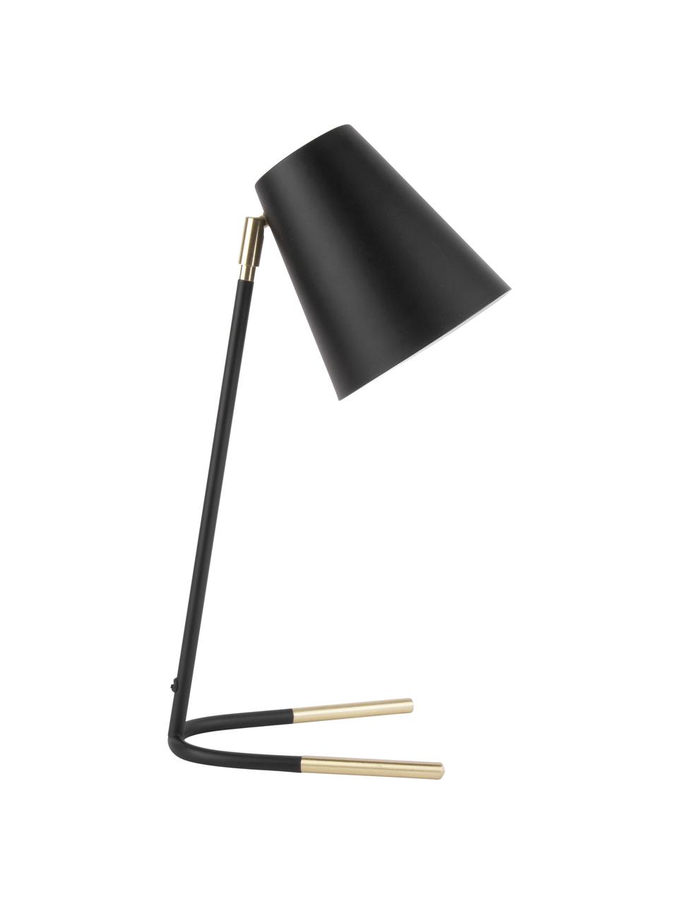 Bureaulamp Noble, Lampenkap: gecoat metaal, Lampvoet: gecoat metaal, Zwart, goudkleurig, B 20 x H 48 cm