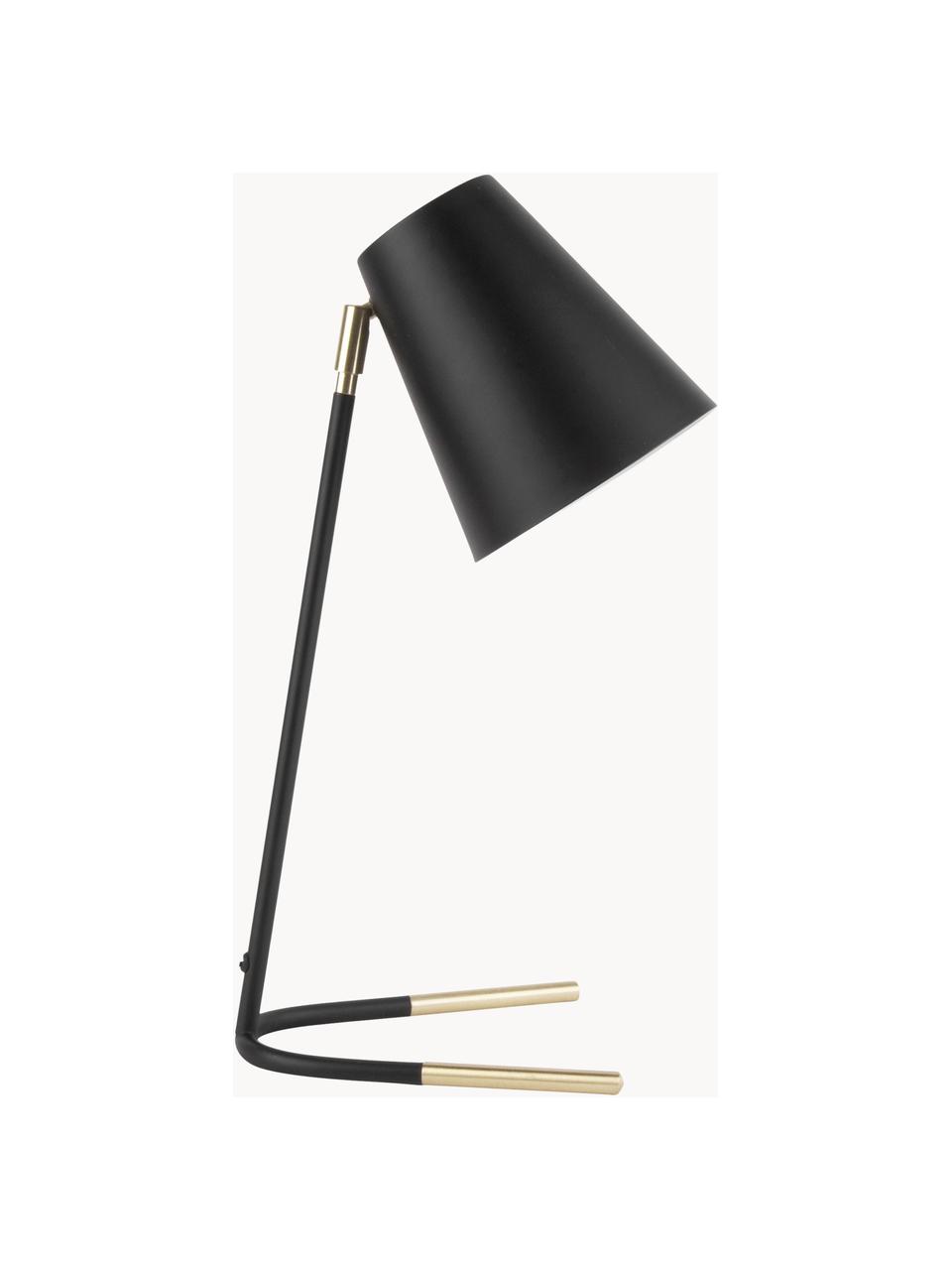 Bureaulamp Noble, Lampenkap: gecoat metaal, Lampvoet: gecoat metaal, Zwart, goudkleurig, B 20 x H 48 cm