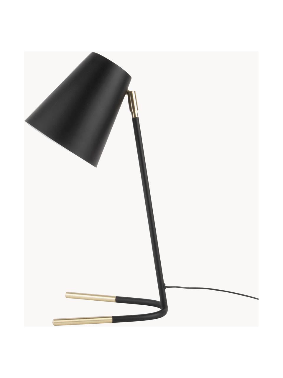 Bureaulamp Noble, Lampenkap: gecoat metaal, Lampvoet: gecoat metaal, Zwart, goudkleurig, B 20 x H 48 cm