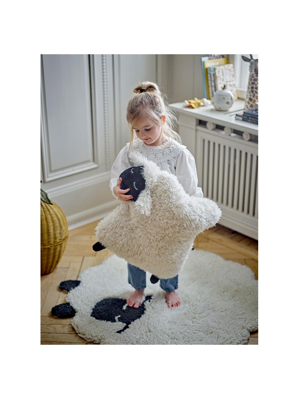 Coussin peluche Dolly, 100 % polyester, Blanc cassé, noir, larg. 46 x long. 56 cm