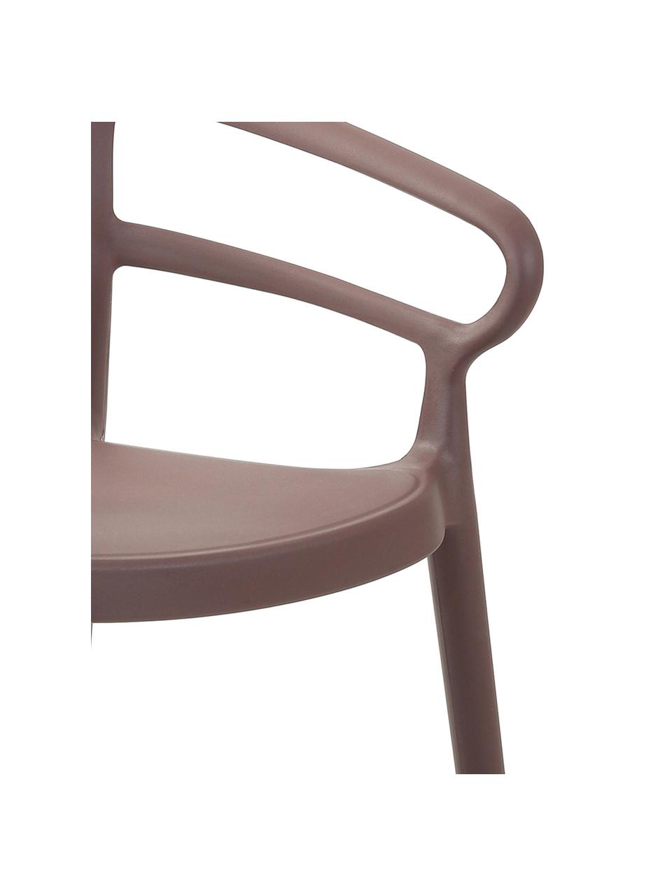 Krzesło z tworzywa sztucznego z podłokietnikami Rodi, 2 szt., Polipropylen, Brązowy, S 52 x G 57 cm