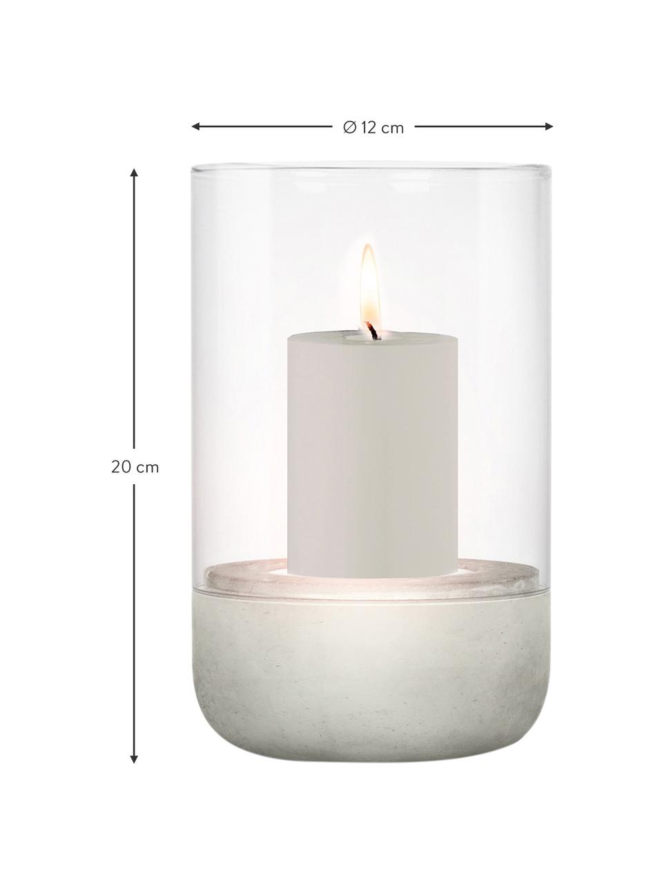 Windlicht Calma, Windlicht: glas, Voetstuk: beton, Lichtgrijs, transparant, Ø 12 x H 20 cm