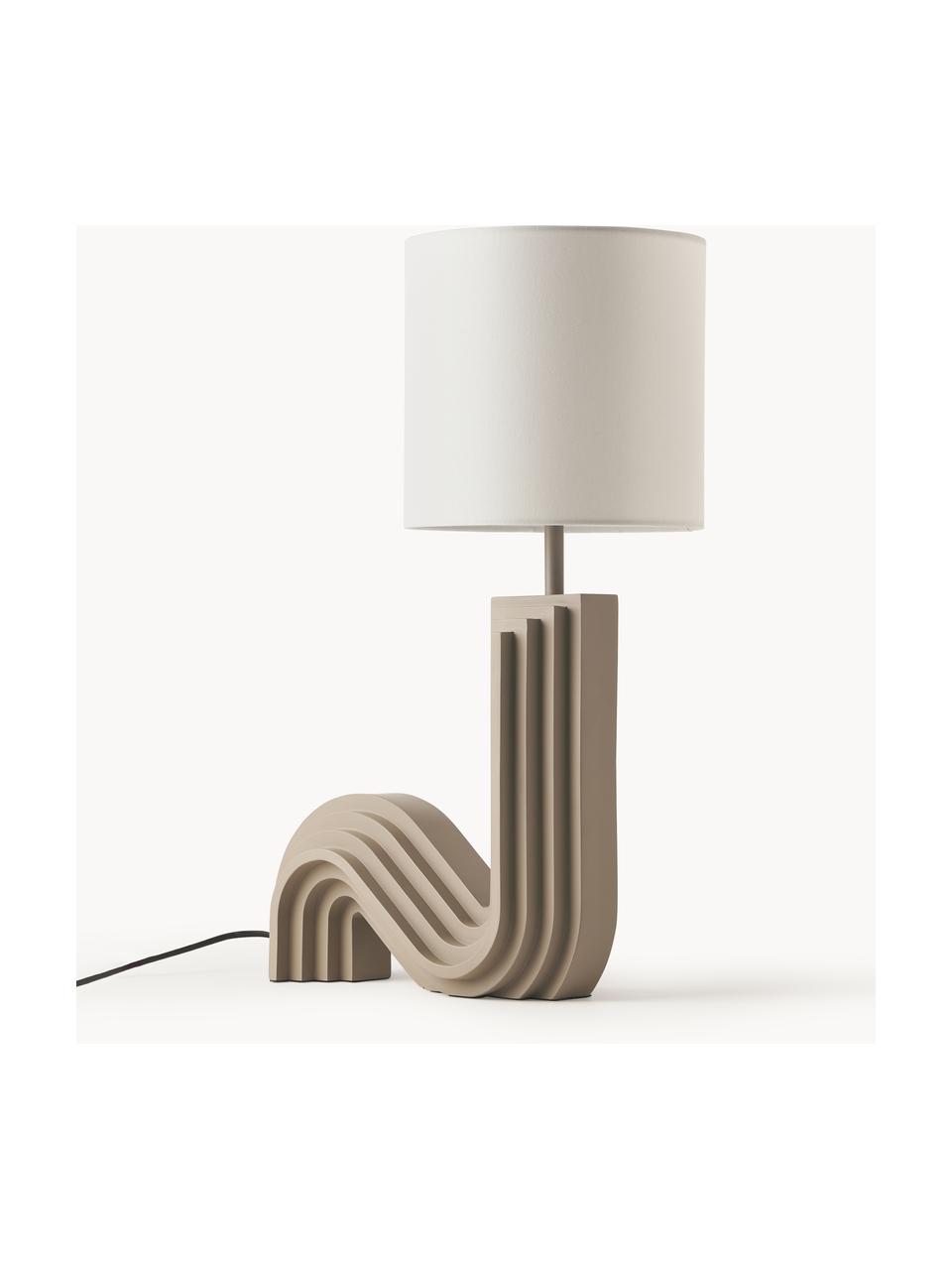 Design Tischlampe Luomo, Lampenschirm: Leinenstoff, Lampenfuß: Harz, lackiert, Off White, Greige, B 43 x H 61 cm