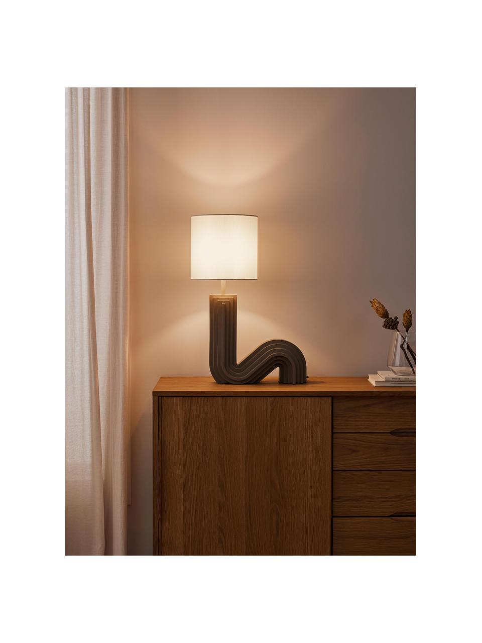 Design Tischlampe Luomo, Lampenschirm: Leinenstoff, Lampenfuß: Harz, lackiert, Off White, Greige, B 43 x H 61 cm