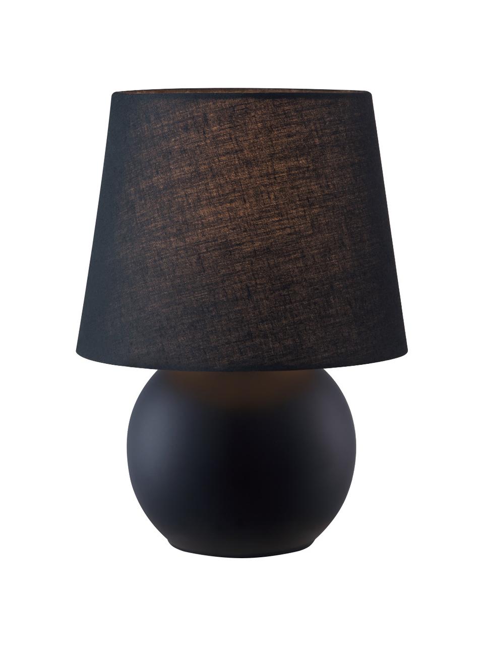 Kleine Keramik-Nachttischlampe Isla in Schwarz, Lampenschirm: Baumwolle, Schwarz, Ø 16 x H 22 cm