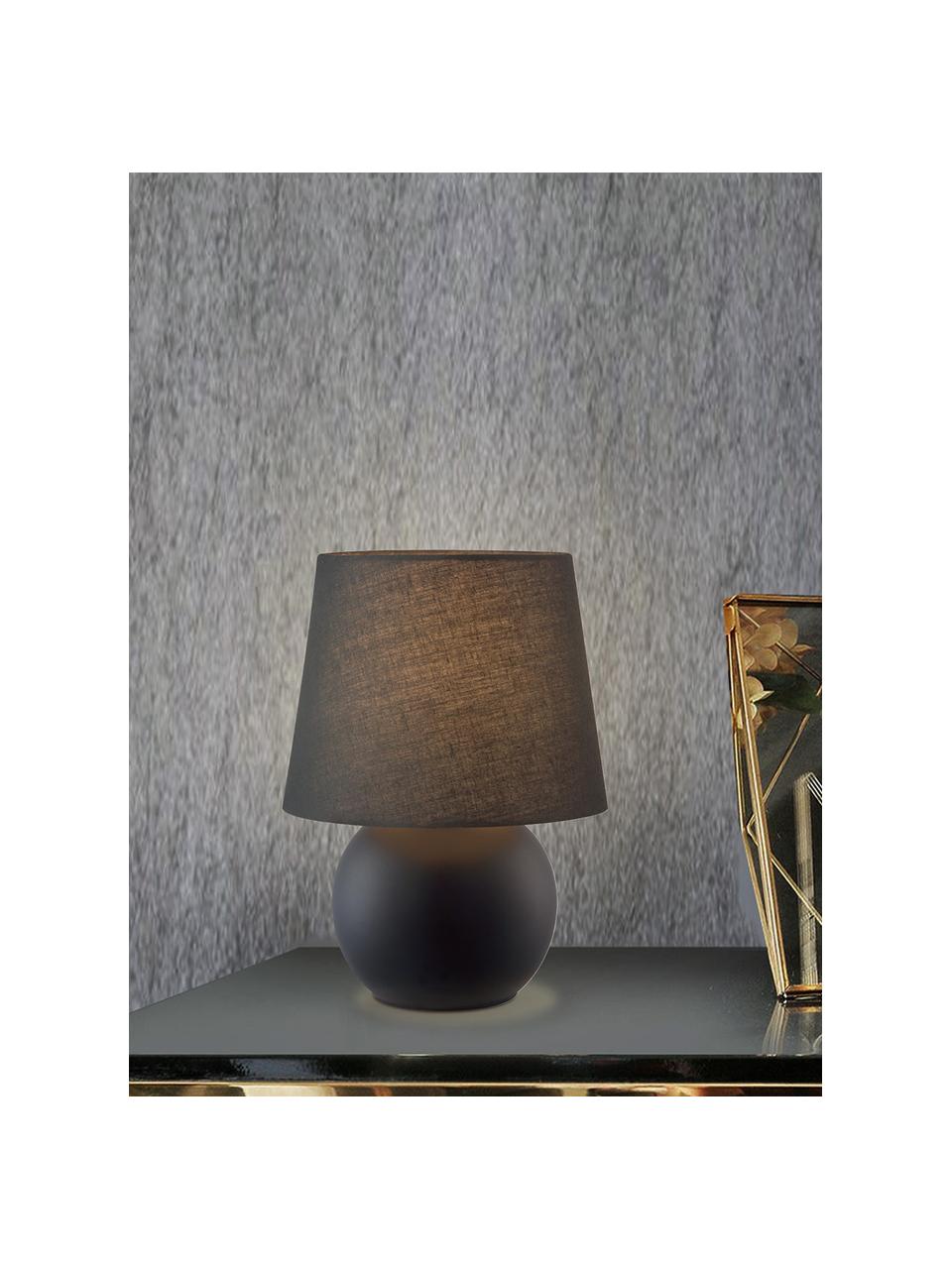 Kleine keramische nachtlamp Isla in zwart, Lampenkap: katoen, Lampvoet: keramiek, Zwart, Ø 16 x H 22 cm